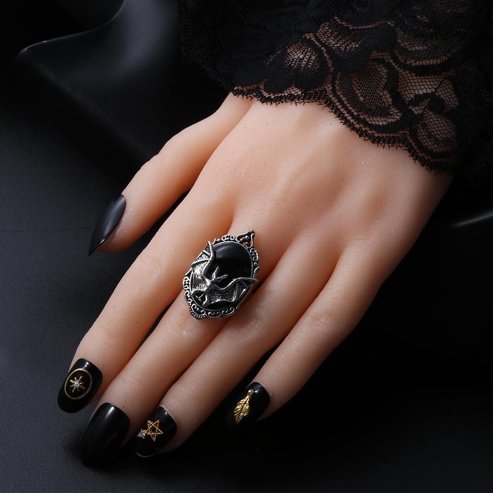 Party Adjustable New Black Bat Ring Bat Cameo Ring Gothic Witch Ring Halloween