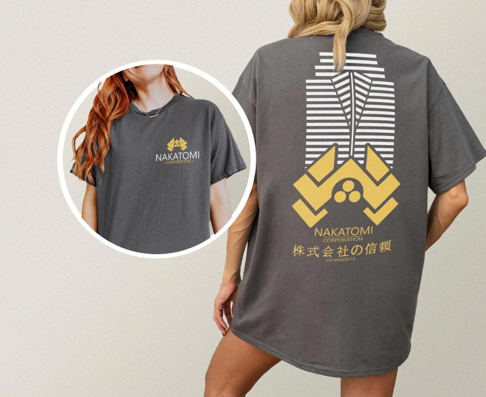 Nakatomi Plaza Logo TShirt Retro s Action Die Movie Graphic Tee with Back Print Graphic Clothing Short Sleeve Shirt Unisex