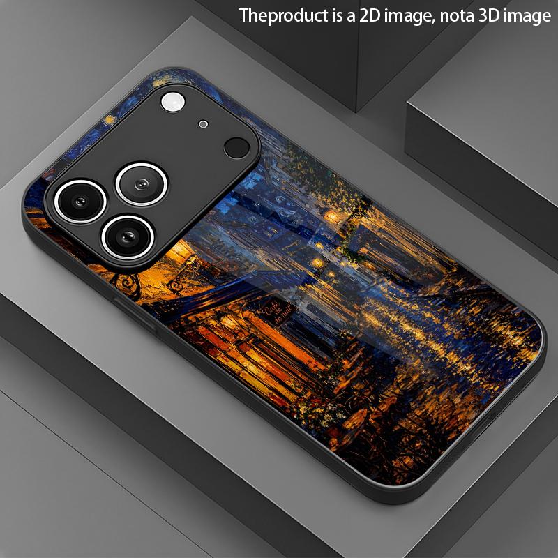 Чехол для iPhone с 2D-рисунком ночного городского пейзажа, совместимый со стеклянным протектором для iPhone 17 16 15 14 13 12 11 X XR XS Max Pro 8 plus