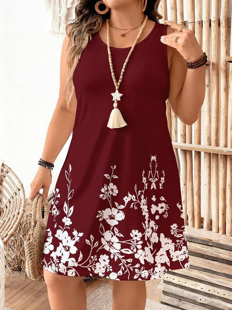 Европейское и американское женское элегантное платье-миди без рукавов с цветочным принтом, доступны большие размеры