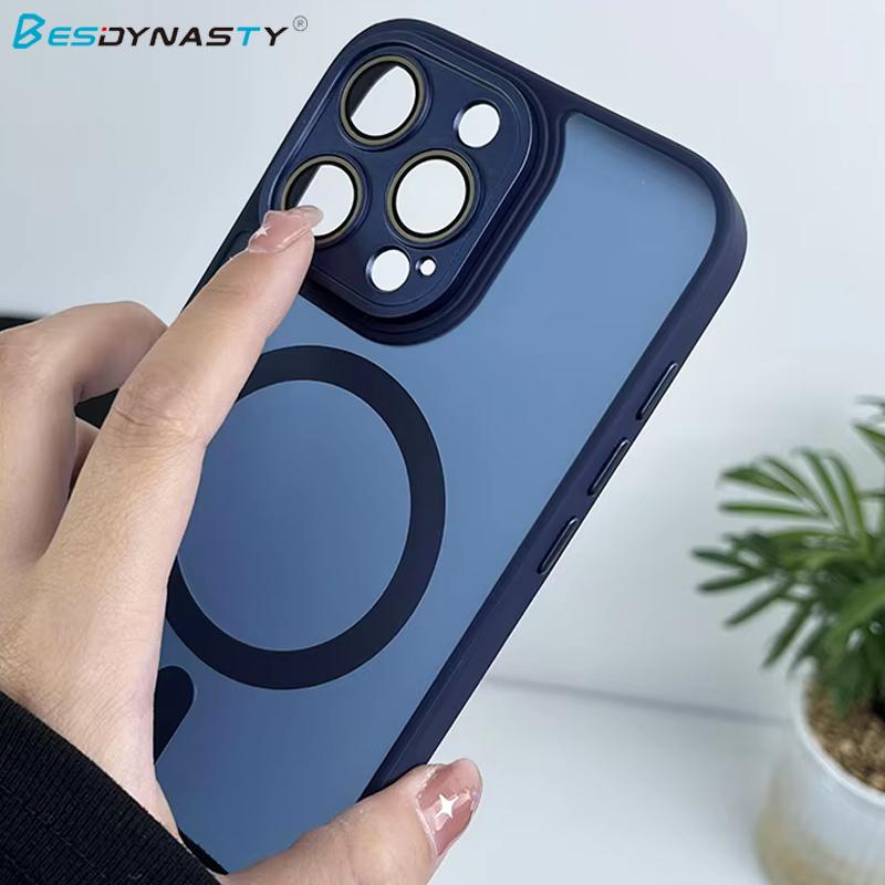 Matte Magnetic Clear Ultra Thin Slim Phone Case for iPhone 17 16 15 14 13 Pro Max Wireless Charging Magsafe Cover with Lens Film