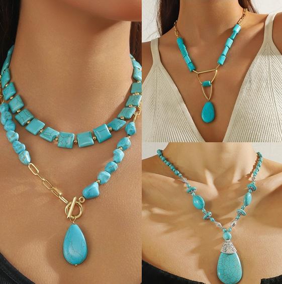 Ожерелье для женщин Натуральное бирюзовое ожерелье с бусинами в богемном этническом стиле, ожерелье премиум-класса Sense, красивое элегантное ожерелье для нее