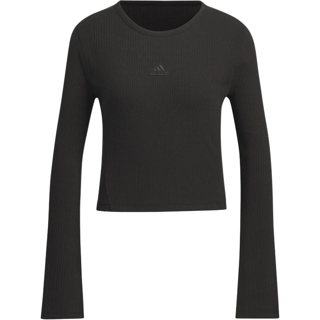 Adidas Logo Solid Color Pullover Round Neck Long Sleeve T-Shirt SS24 Women Tops Black JJ3597