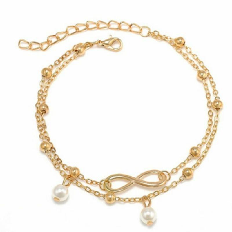 Мода 8 символов браслет на щиколотку ювелирные изделия женские ручной работы бисерные двойные цепочки ноги пляжные украшения для ног MIT