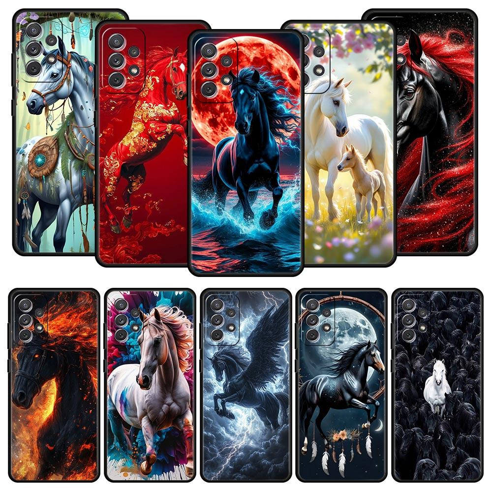 Чехол для телефона Samsung Galaxy A13 A15 A17 A07 A21S A22 A23 A25 A31 A73 A32 A52 A52S A41 5G Мягкий ТПУ Корпус Лошадь Животное Funda Сумка