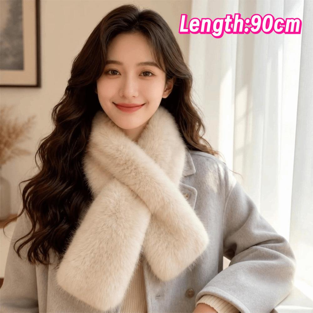 Plush Cross Scarf Thickened Neck Collar Elegant Imitation Fox Fur Scarf for Women Girls