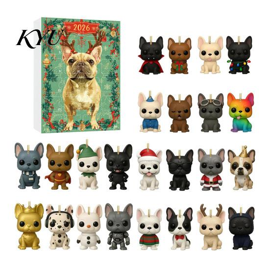 Collectible Dog Ornaments Bulldog Advent Calendar 2026, 24 Days Acrylic Puppy Christmas Countdown Calendar, Lover Gifts 2D Flat Xmas Tree Pendant for