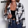 GMXIA Женские винтажные повседневные клетчатые куртки и пальто с воротником-поло на осень-зиму с длинным рукавом