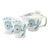 J-kitchens Kunzan Kiln Teapot 240ml & Pair of Teacups Set, Hasami Ware, Made In Japan, 1-2 Person, Includes Tea Strainer, Dahlia Blue