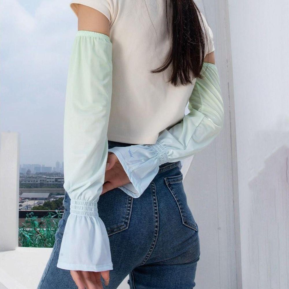 Gradient Sunscreen Arm Covers Elastic Cycling Gloves Cute Long Ice Silk Sleeves  Driving