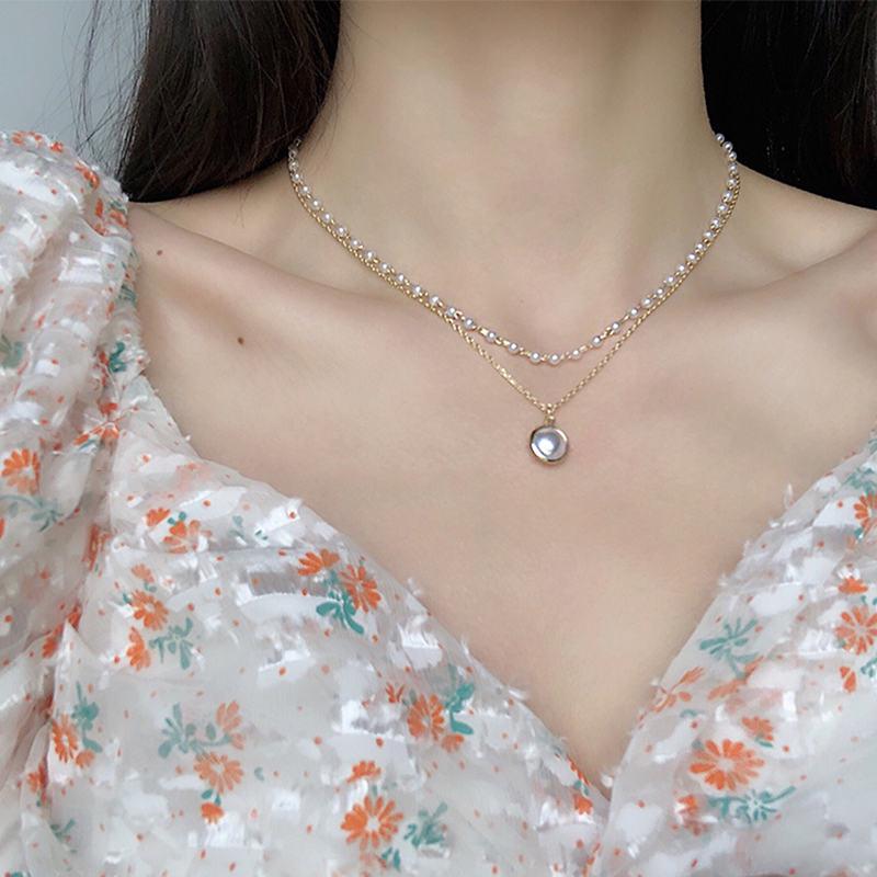 2020 двухслойная цепочка золото серебро модный чокер милый романтический женский жемчужный кулон ожерелье девушка ювелирные изделия воротник AVE
