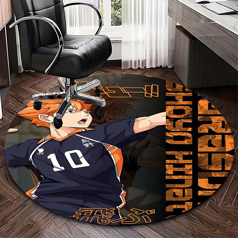 1 шт. Круглый ковер Haikyuu Шоё Хината - Коврик-сиденье с дизайном из аниме, Нескользящий ковер для офиса, Домашний декор, Гостиная