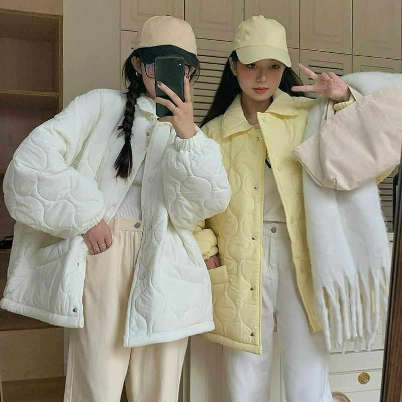 Ромбовидный хлопок Женская корейская зимняя одежда Ретро Куртка большого размера Хлебная одежда Свободная стелька Овечья шерсть Женская