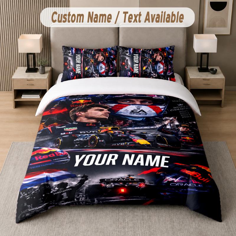 Custom Name Max Verstappen 3Pcs Duvet Cover Set Personalized Text Bedding Pillowcases Bedroom