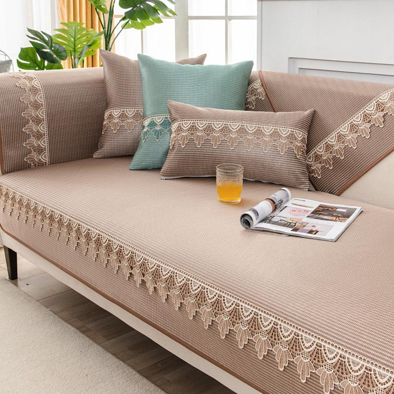 Чехол для дивана из ледяного шелка, летний четырехсезонный универсальный нескользящий чехол для дивана, сиденья, кружевное полотенце для дивана для гостиной, чехол для дивана