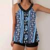 Women's Swimwear Tankini 2 Piece Swimsuit Green Pattern Print Vacation Bathing Suits