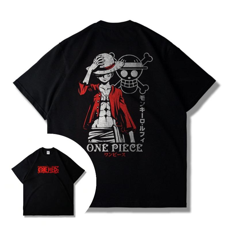 Японский Аниме Мультфильм One Piece Тематическая Футболка с Короткой Рукавой для Лидера Команды Луффи для Мужчин и Женщин Подходит для Лета