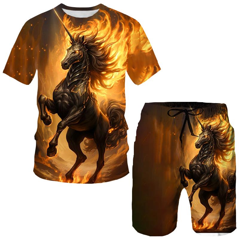 Летние животные лошади 3D принт футболки шорты комплекты мужские спортивные костюмы свободные футболки с коротким рукавом брюки комплект мужские костюмы одежда
