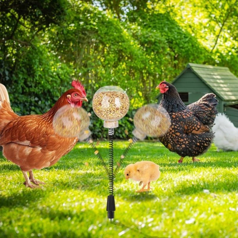 Automatic Chicken Feeder Toy With 3 Hole Dispenser Spring Mechanism For Poultry Entertainment Feeding Equipment