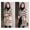 Женское вязаное пальто с капюшоном, длинным рукавом, полосатым принтом, свитер, пальто с карманами, свободный