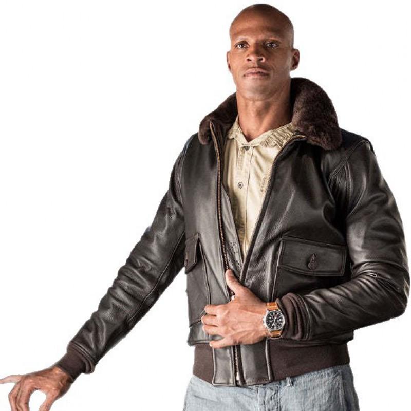 Mens Winter Brown PU Leather Flight Jacket With Fur Collar Large Pockets Loose Fit