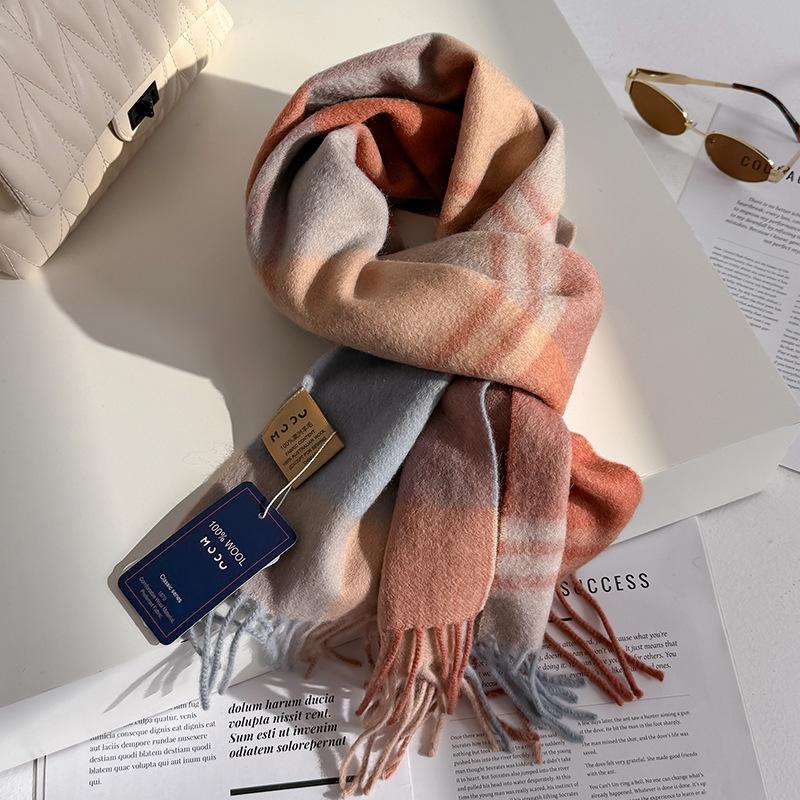 100% Wool Australian Pure Wool Plaid Scarf Winter Versatile Warm Couple Scarf