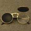 Флип солнцезащитные очки в стиле стимпанк складные женские двойные линзы прозрачная оправа из сплава очки оттенок UV4