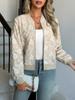 Women Autumn Winter Jacquard Zipper Jackets Elegant Loose Casual Tops Coat