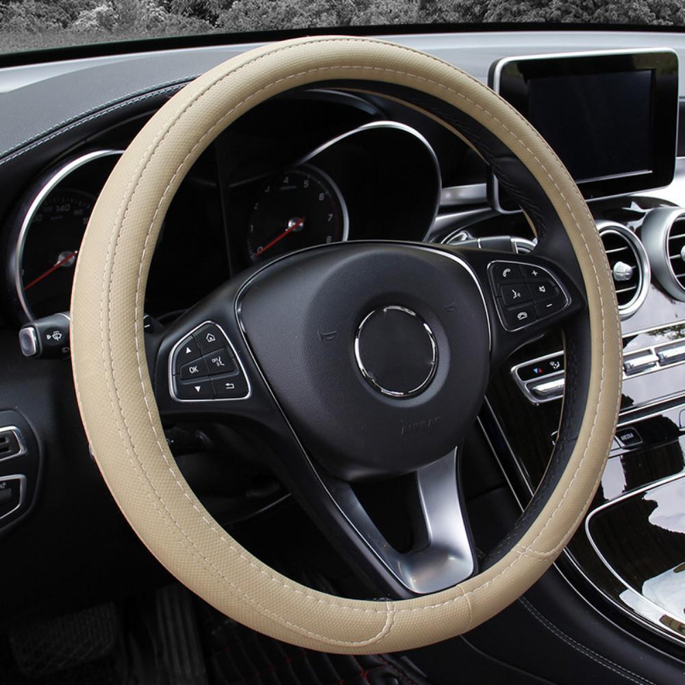 Automotive Leather Streamlined Steering Wheel Cover, Medium Size Breathable, Anti Slip, and Cheap D-type All-season Universal Handle Cover