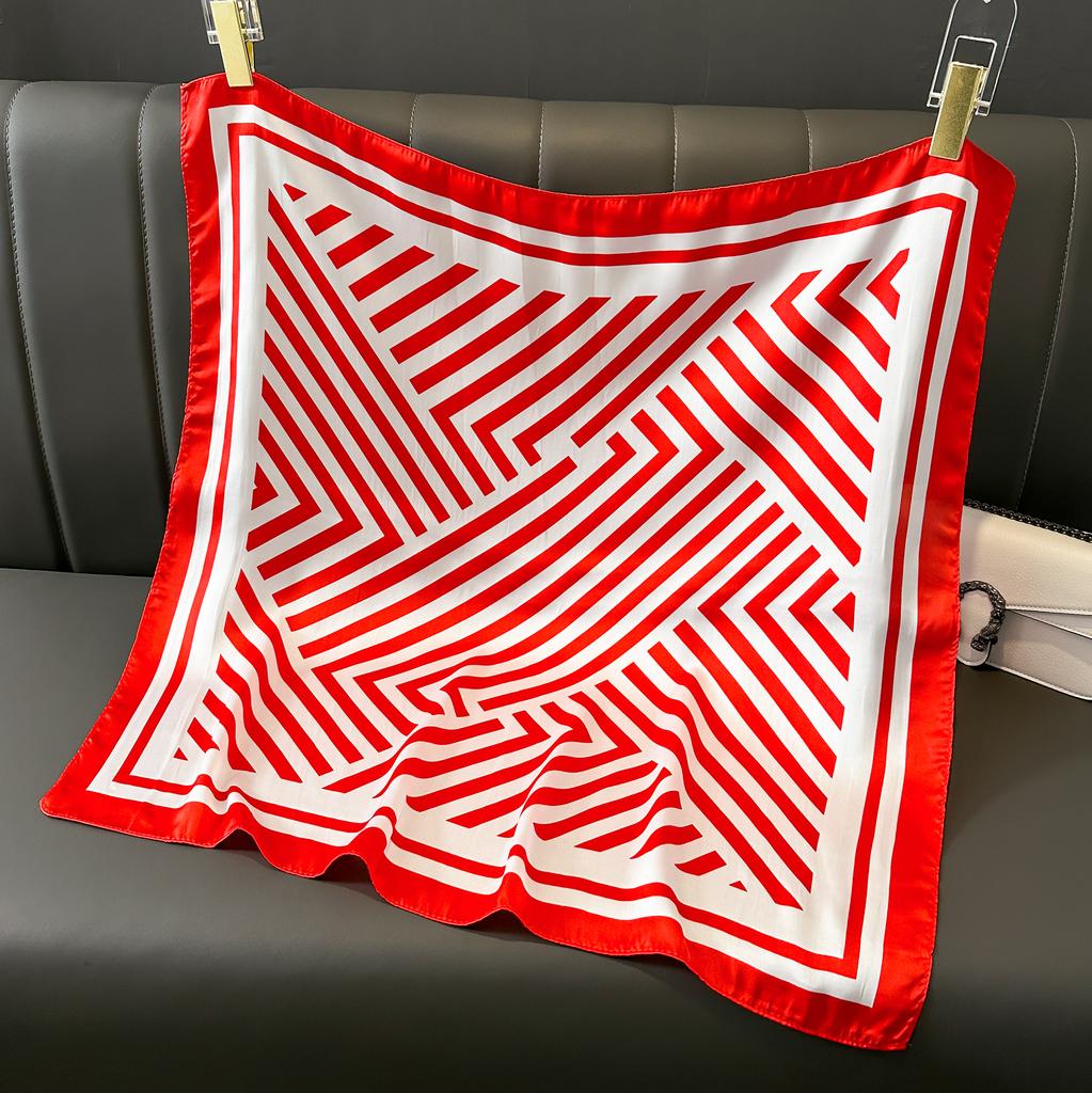 New Lady Girl 70*70cm Silk Satin Hair Scarf Women Handkerchief Stripe Printed Female Square Head Bandana Small Neck Muffler Hija
