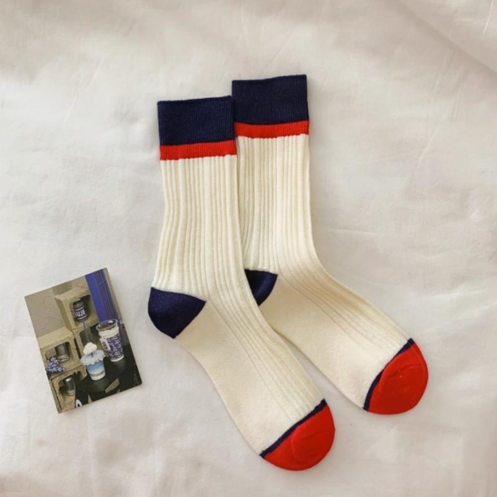A Pair Soft Mid Tube Socks Stripes Long Socks Durable Womens Crew Socks for Women