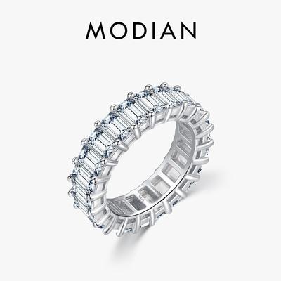 MODIAN твердое серебро 925 пробы изысканное роскошное кольцо с цирконием изумрудной огранки для женщин свадебное обручальное ювелирное изделие