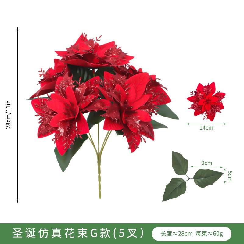 Artificial Christmas Poinsettia Bouquet 5-18 Branches Velvet Faux Plant Holiday Table Decor