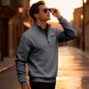 Men's Casual Loose Solid Color Outdoor Fleece Half Zip Stand Up Collar Pullover Hoodie