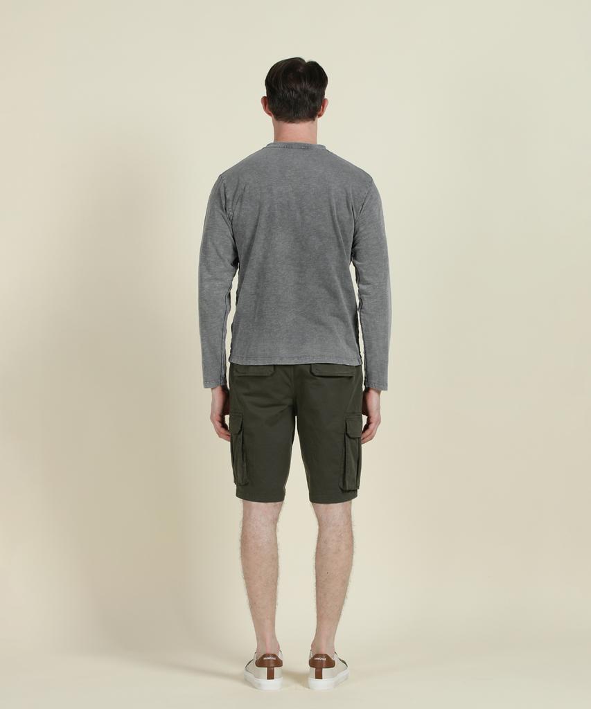 PANICALE Charcoal Garment Dye Cotton Henry T-Shirt