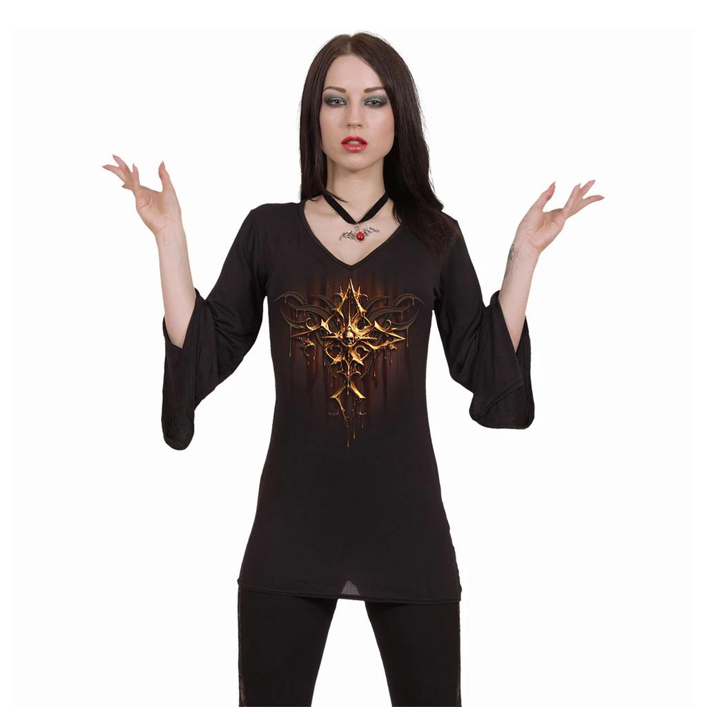 Женская/женская футболка Spiral Direct с длинными рукавами Dripping Gold