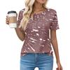 T Shirts For Women Pleated Round Neck Dressy Casual Blouses Printing Short Sleeve Summer Tops Loose Fit