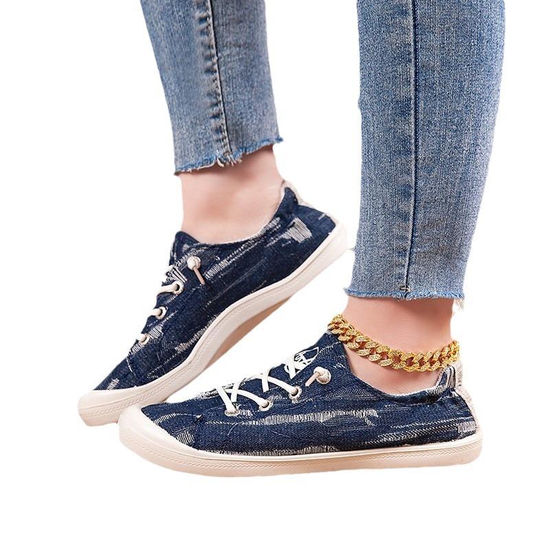 2025 New Large Size Women's Shoes Canvas Shoes Summer Thin Sports and Leisure Shoes Denim Flat White Shoes