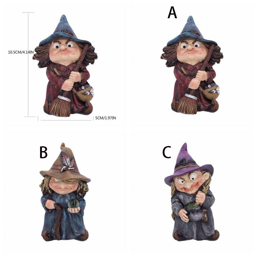 Funny Gnome Statues Resin Garden Dwarf Figurine Halloween Witch Sculpture  Christmas