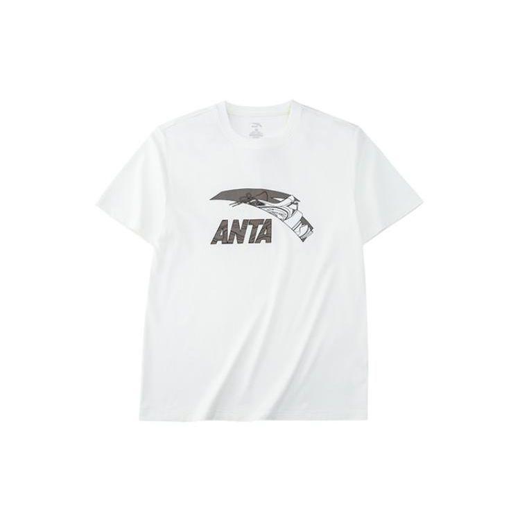 Anta SS22 Повседневная спортивная футболка с буквенным принтом с коротким рукавом унисекс, белые топы 952228157-2