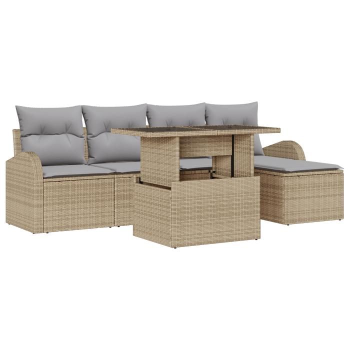 Ensemble de Canapés de Jardin de 6 Pièces avec Coussins Beige en Rattan Poly, Canapé de Jardin 2 Places avec Rangement et 3357363