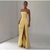 Solid Sexy Pleated Strapless Dress Women Chic Off-shoulder Backless High Waist Split Maxi Dresses 2026 New Evening Party Gown