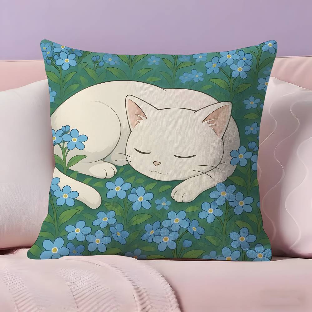 Cat in the flowers aesthetic Pillow Case Ultra Soft Skin Friendly Fabric Cloud Like Comfort & Concealed Zipper