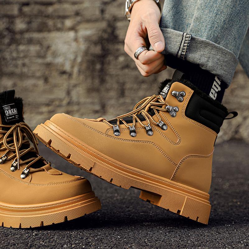 Мужские зимние ботинки Плюшевые теплые рабочие ботинки Водонепроницаемые Нескользящие Толстоподошвенные Уличные Походные Ботинки для Мужчин Высокие Альпинистские Ботинки для Ходьбы