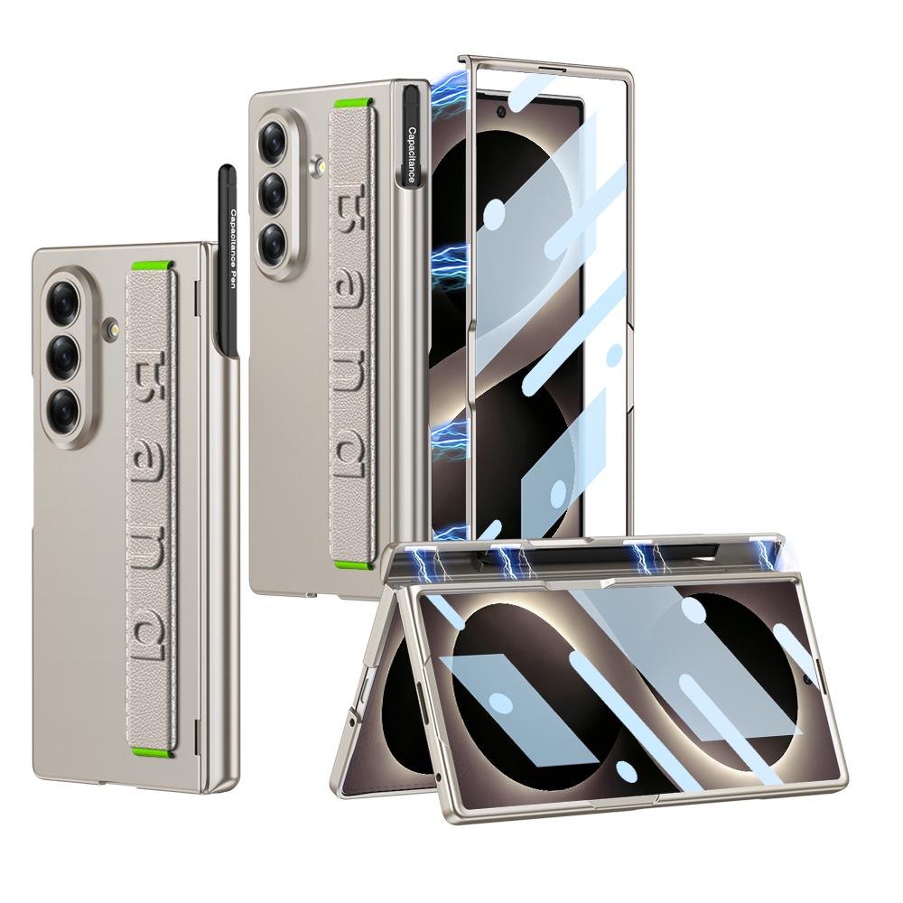 Magnetic Hinge Pen Holder Case For Samsung Galaxy Z Fold 8 Ultra Outer Screen Glass Wrist Strap Cover For Galaxy Z Fold7 Case