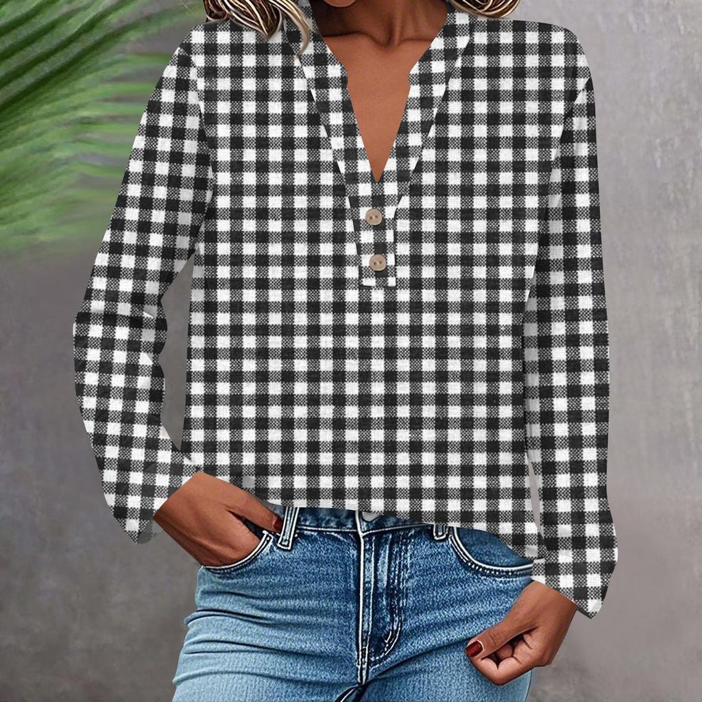 Женская модная и повседневная рубашка с длинным рукавом, V-образным вырезом, на пуговицах, с принтом, блузка, топ