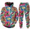 Brand Men's Tracksuit Casual Sport Suit Cartoon Hip Hop Hoodies Pants Two Piece Set Hooded Fashion Sweatshirt Suits Men Clothing