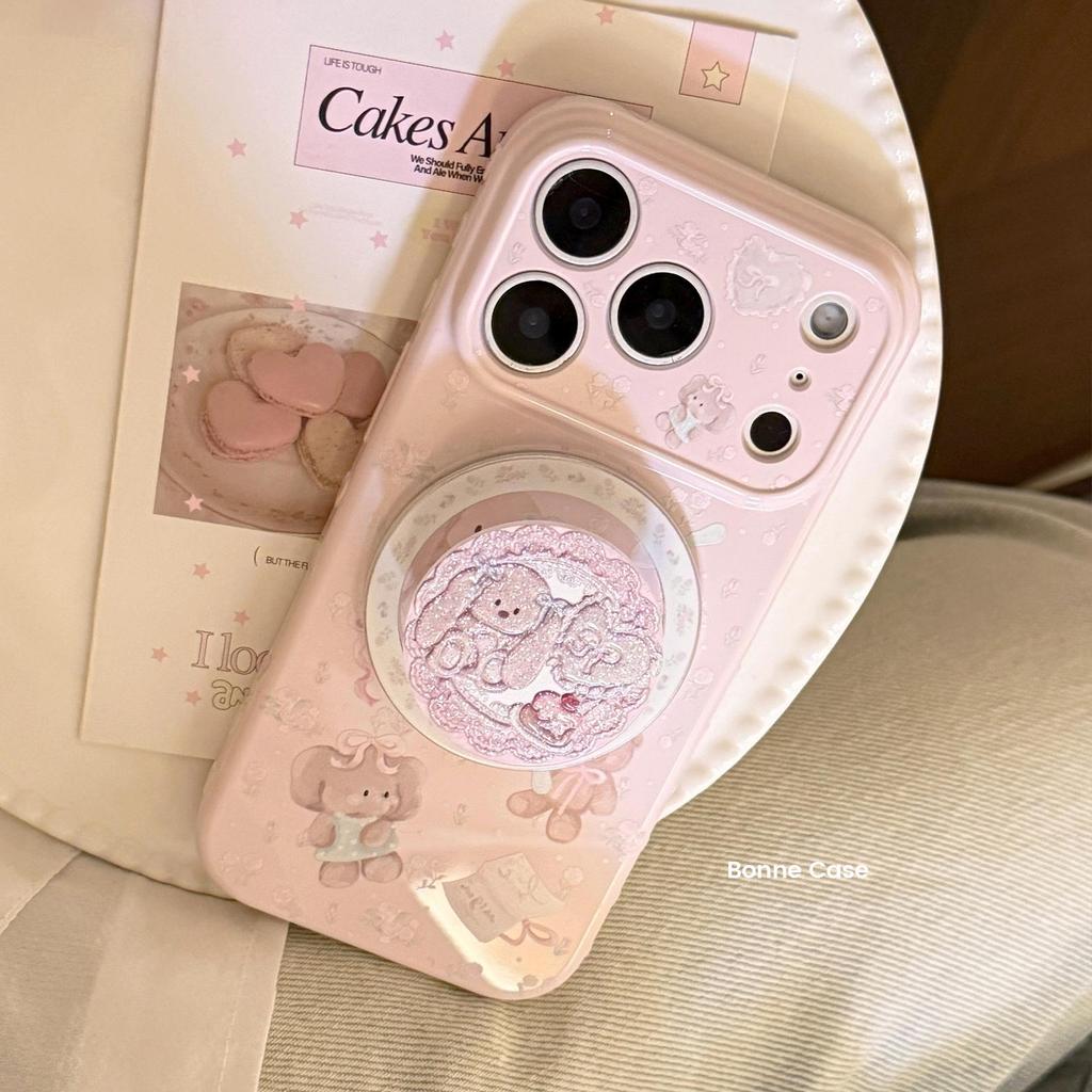 Блестящая Магнитная Подставка для iPhone 17 Pro Max, 16, 15, 13 - Дизайн с Цветочной Куклой, Мягкий и Девичий Чехол