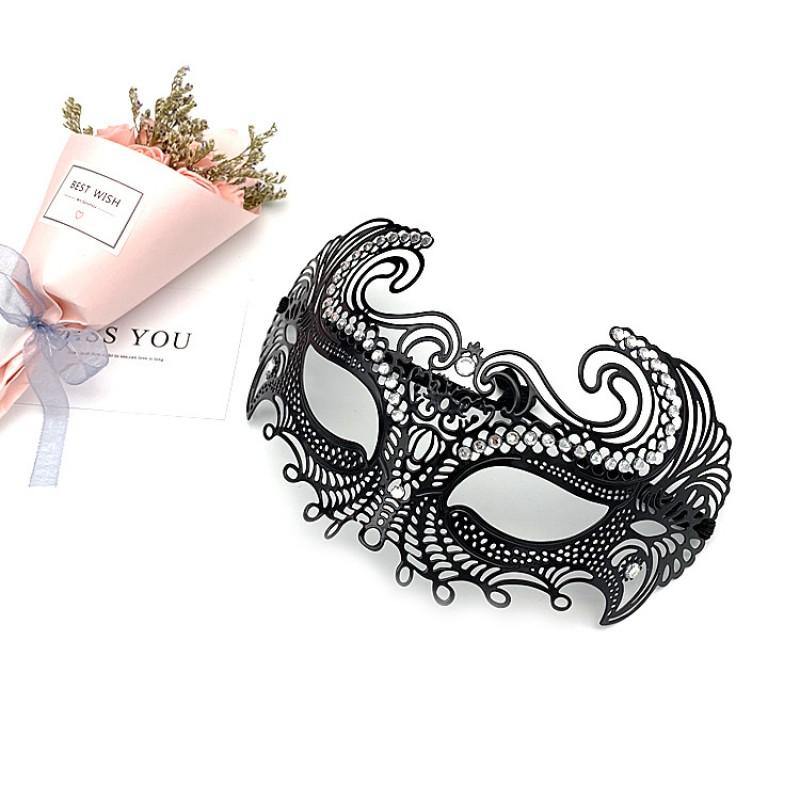 Venetian Masquerade Mask Metal Rhinestone Half Face Women Halloween Party Stage Performance