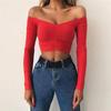 Women T-shirts Sexy and Club Fashion Female T-shirt Long Sleeve Off Shoulder Solid Color Lady Tshirt Autumn Basic Tee